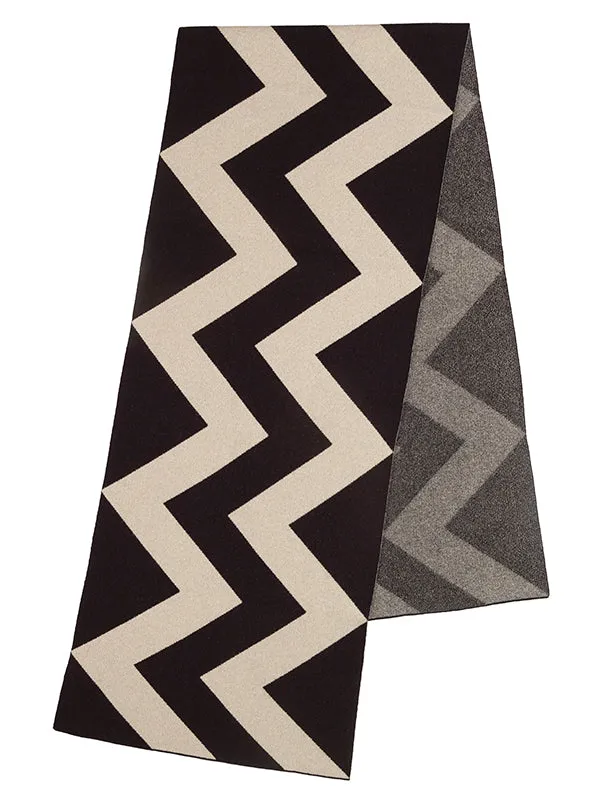 Vertical Zigzag Scarf Black & Oatmeal