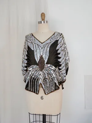 Vintage Butterfly Silk Sequin Top