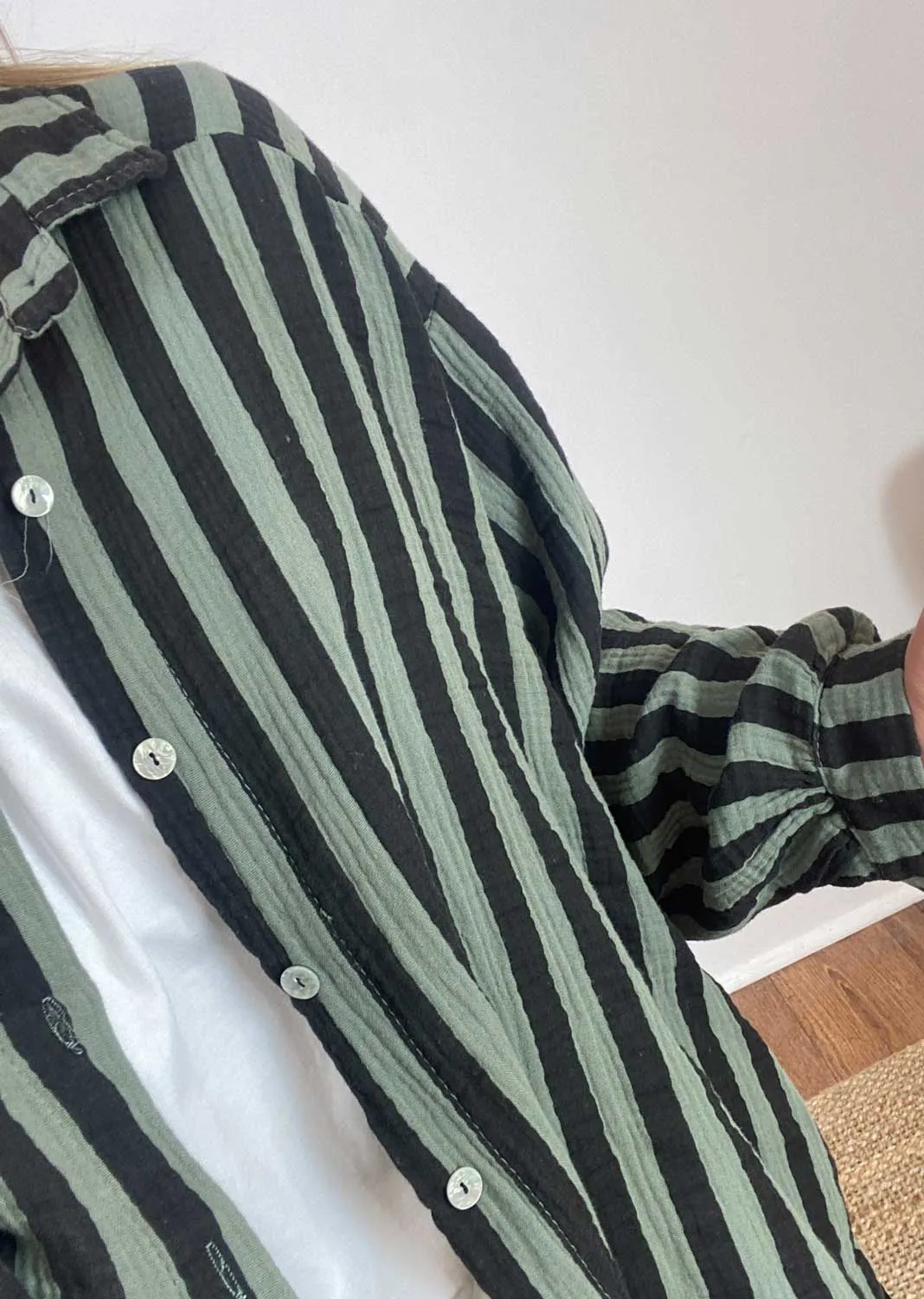 Vintage Striped Cheesecloth Shirt in Khaki