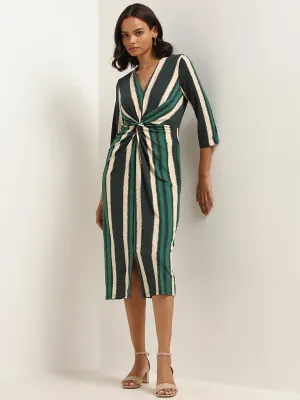 Wardrobe Green Striped Wrap Dress