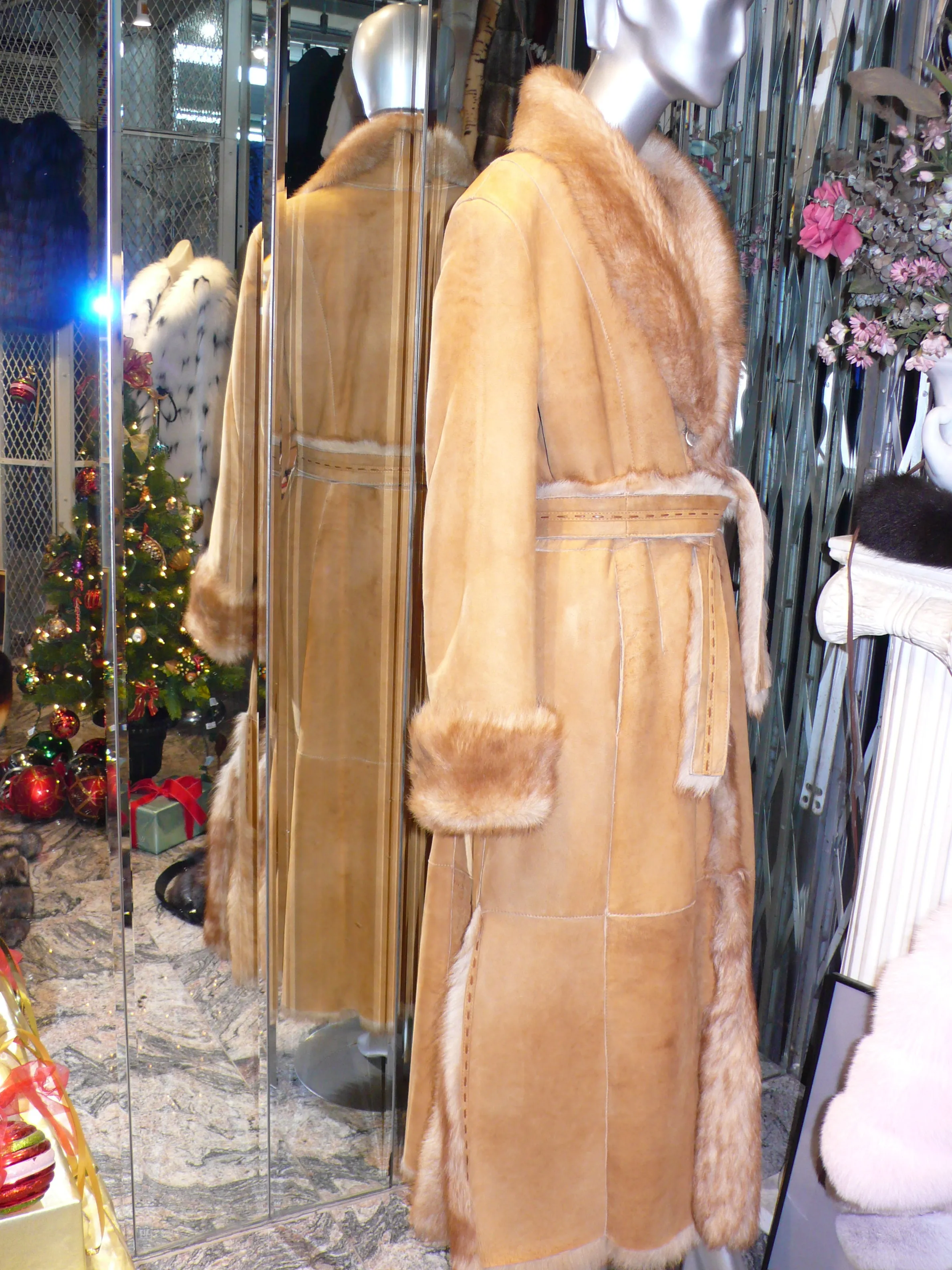 Warm Genuine Shearling Fur Coat Rust Tan ITALY--Shasa Designer