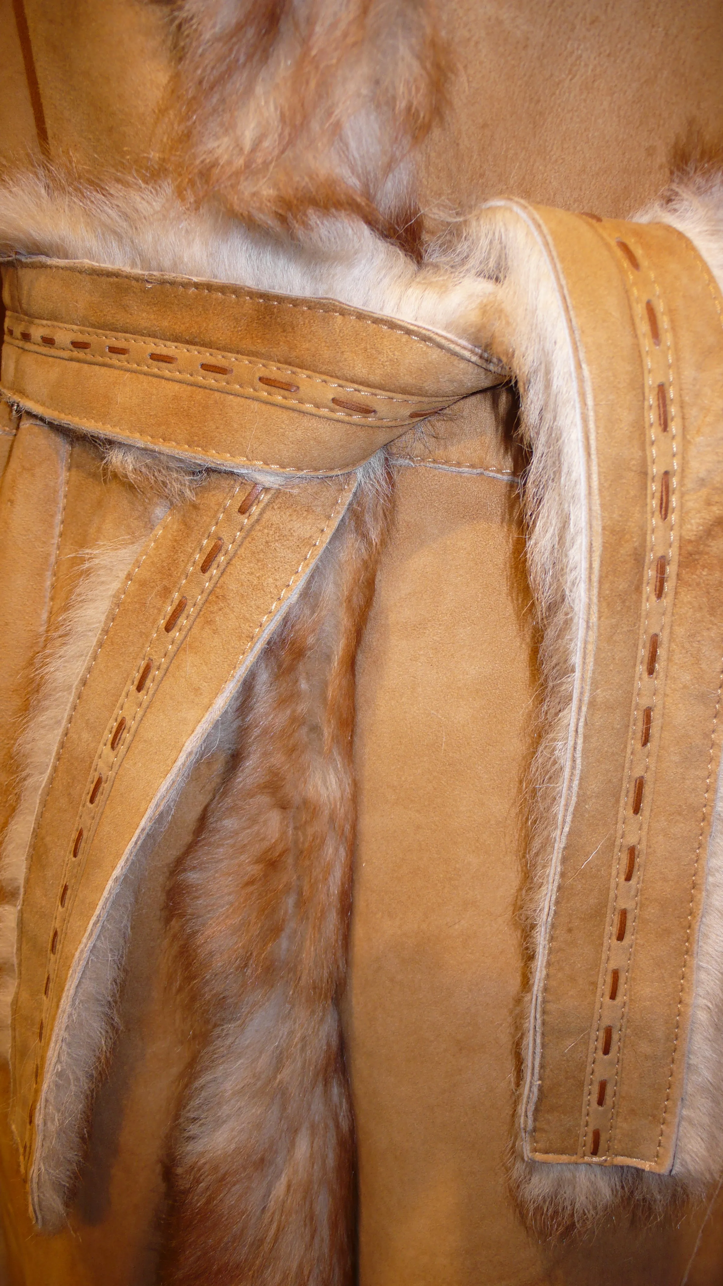 Warm Genuine Shearling Fur Coat Rust Tan ITALY--Shasa Designer