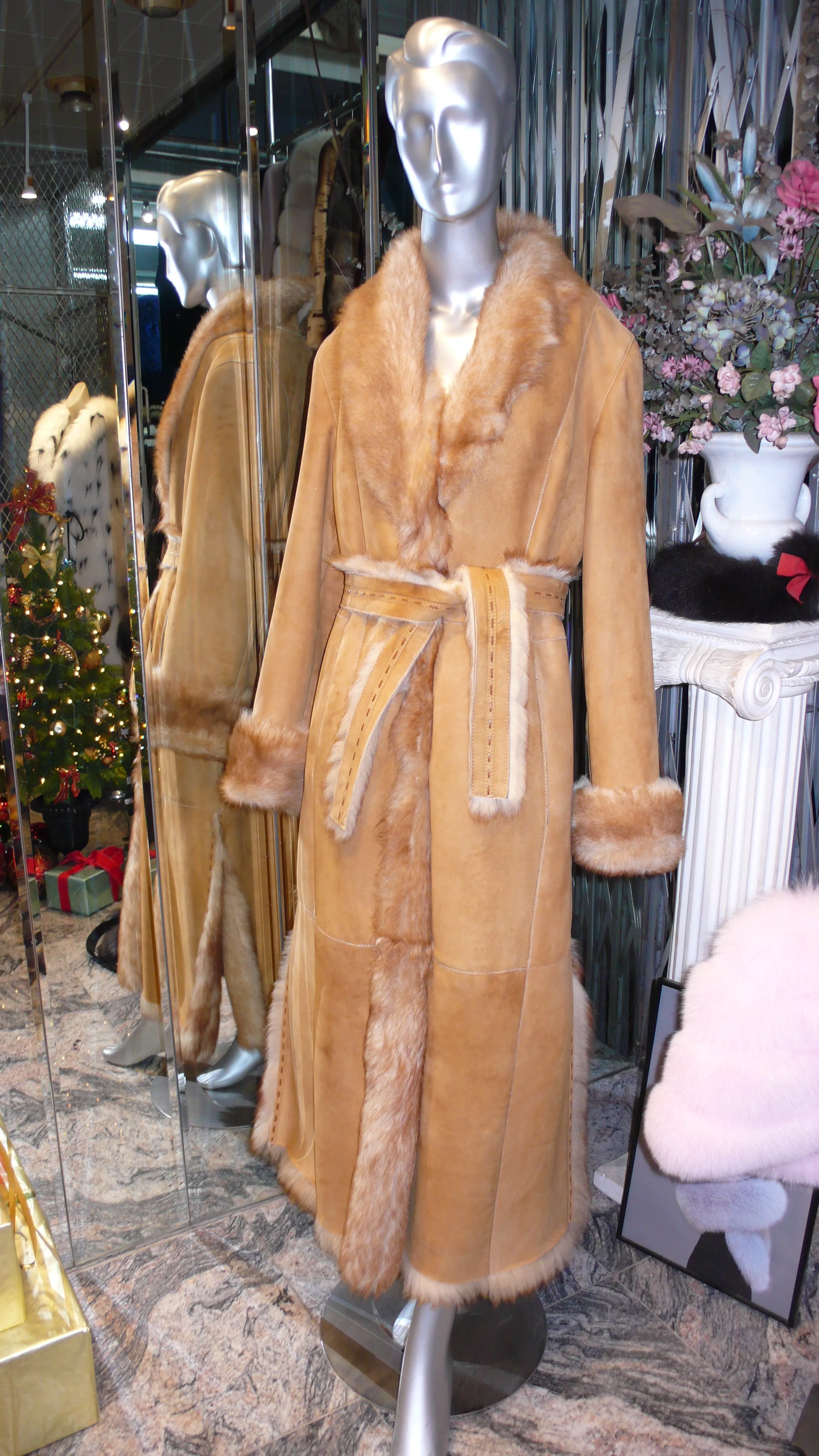 Warm Genuine Shearling Fur Coat Rust Tan ITALY--Shasa Designer