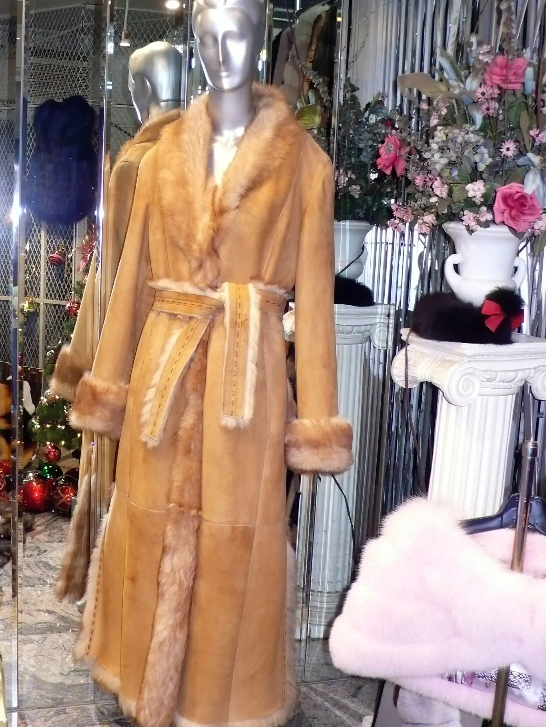 Warm Genuine Shearling Fur Coat Rust Tan ITALY--Shasa Designer