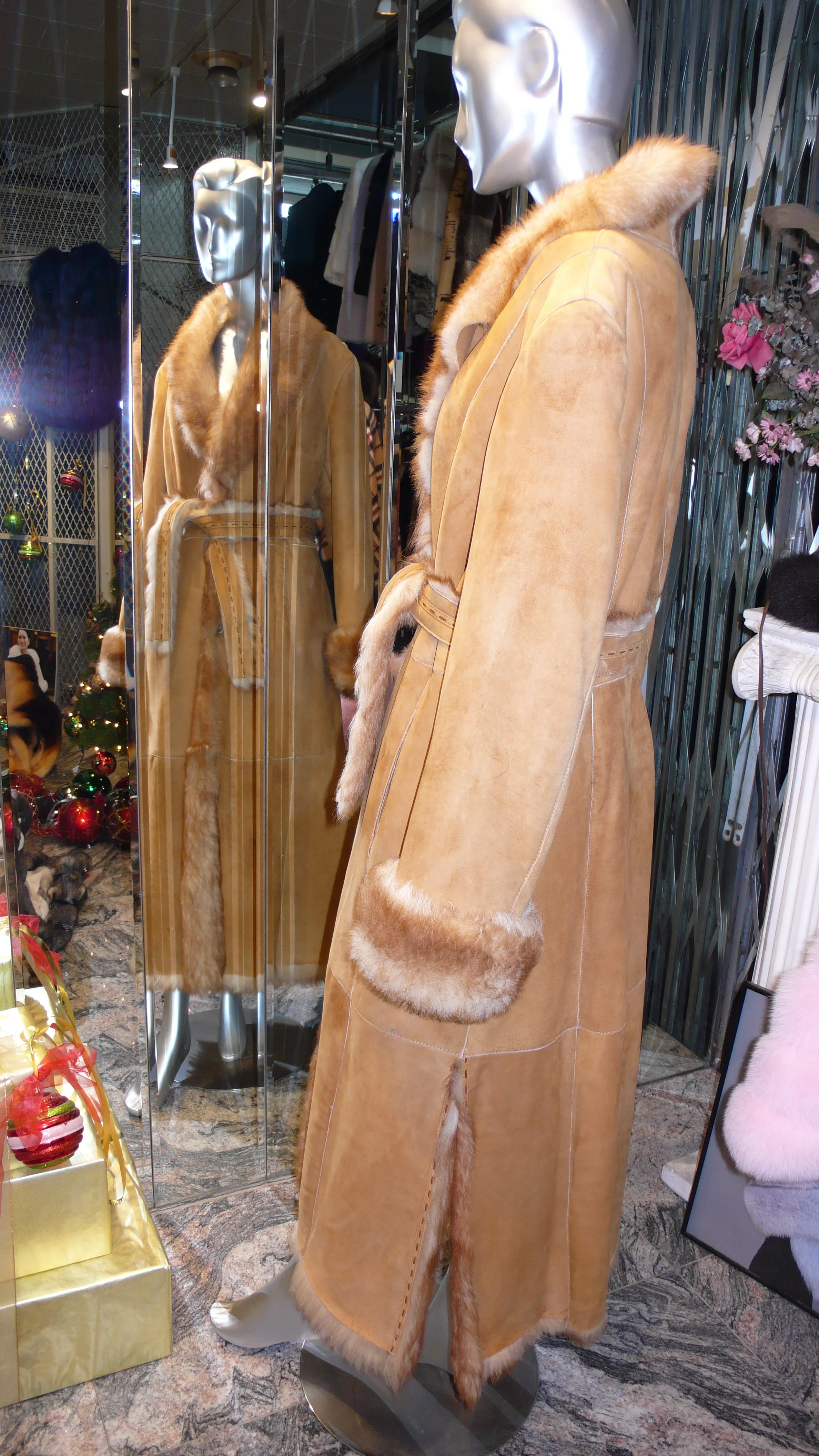 Warm Genuine Shearling Fur Coat Rust Tan ITALY--Shasa Designer