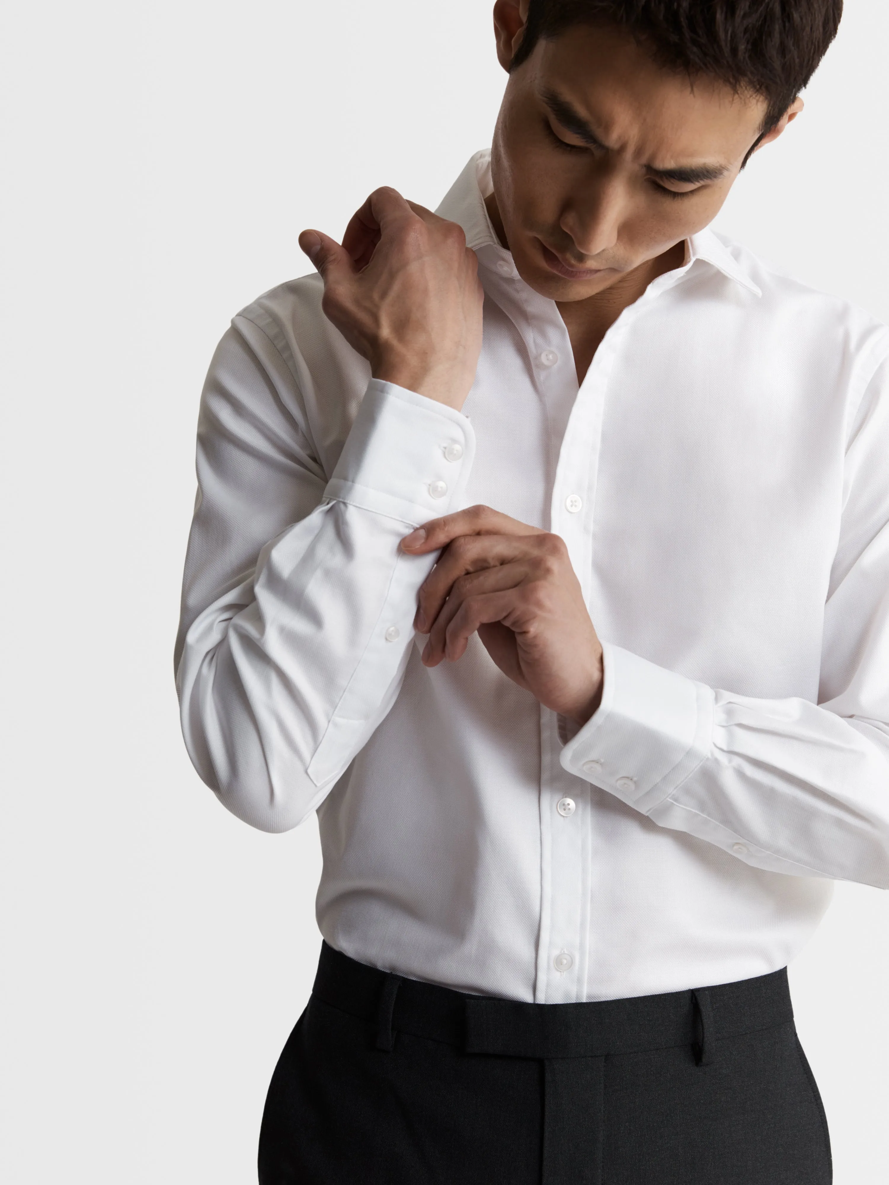 White Poplin Stretch Slim Fit Single Cuff Shirt