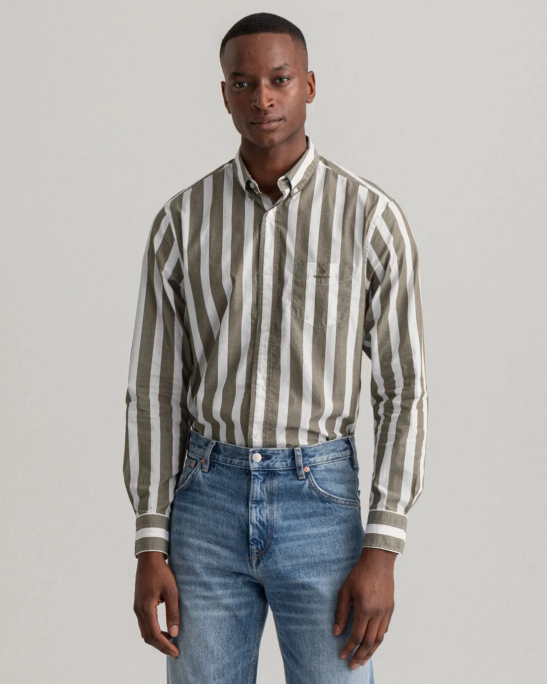 Wide Stripe Poplin Shirt - Racing Green/White | College Blue/White