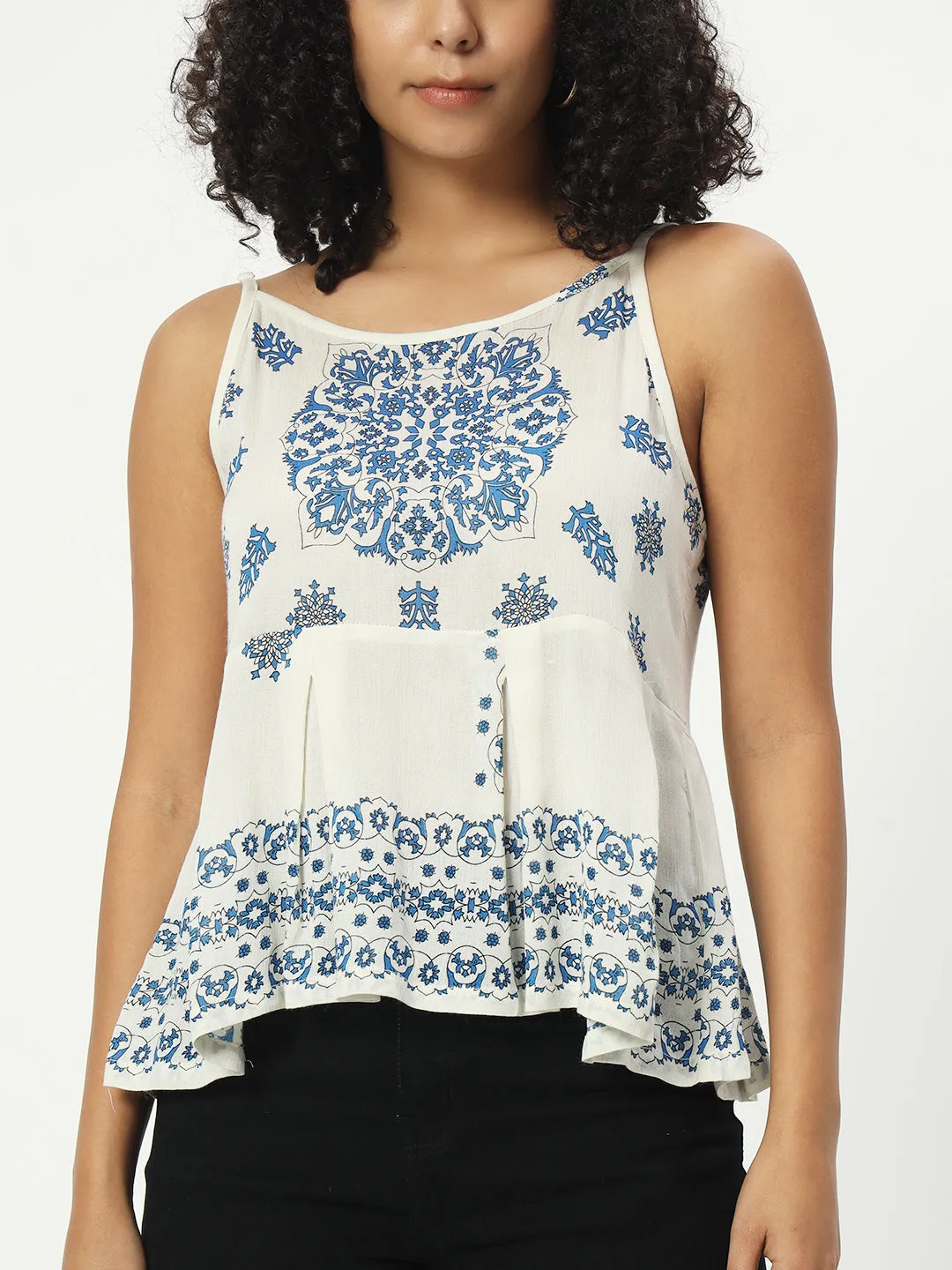 Women Printed White Cotton Top