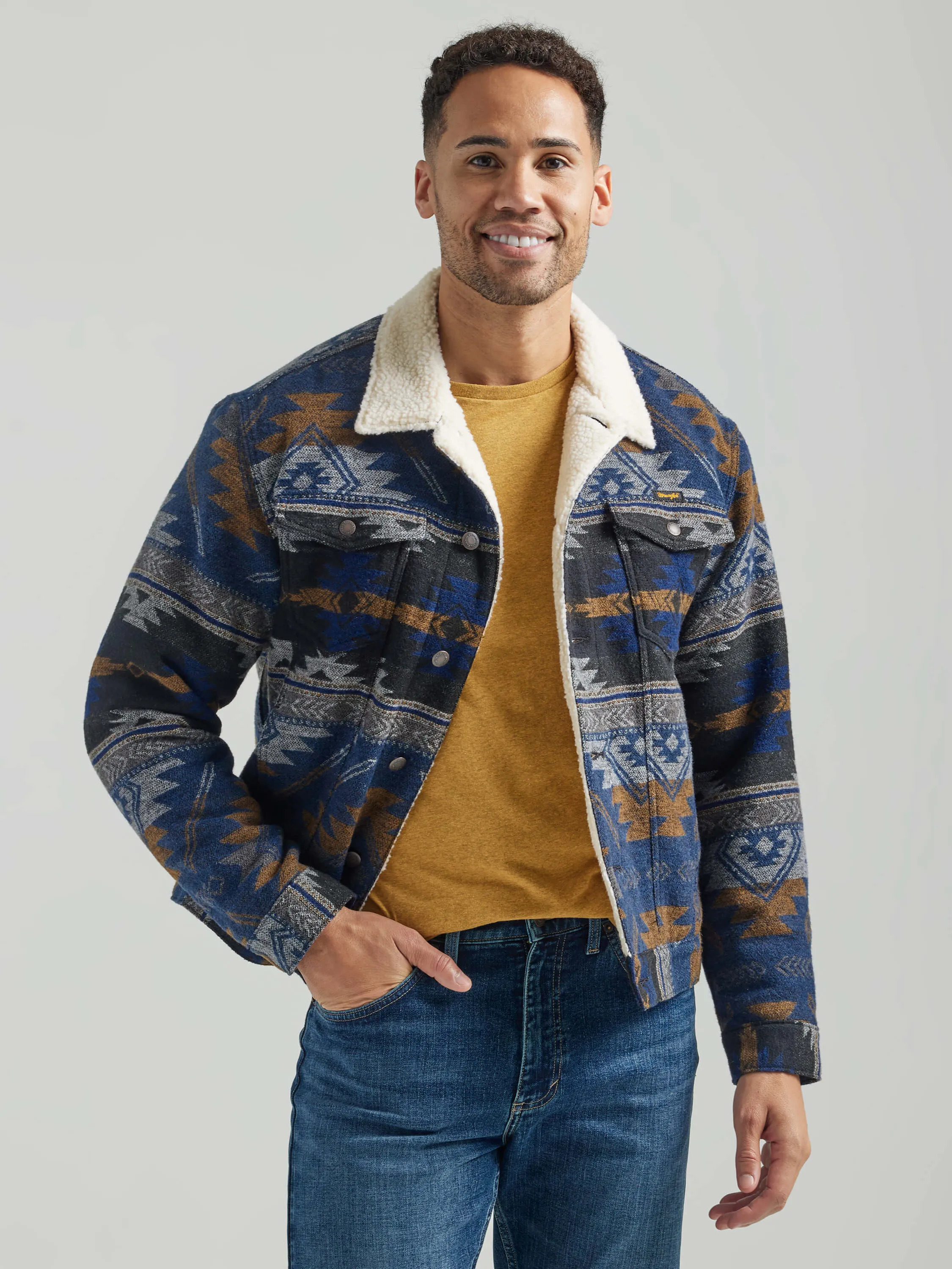 Wrangler | Blue Depths Jacquard Sherpa Lined Jacket