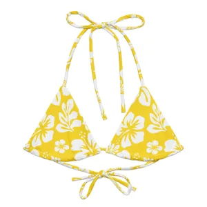 Yellow and White Hawaiian Flowers String Bikini Top