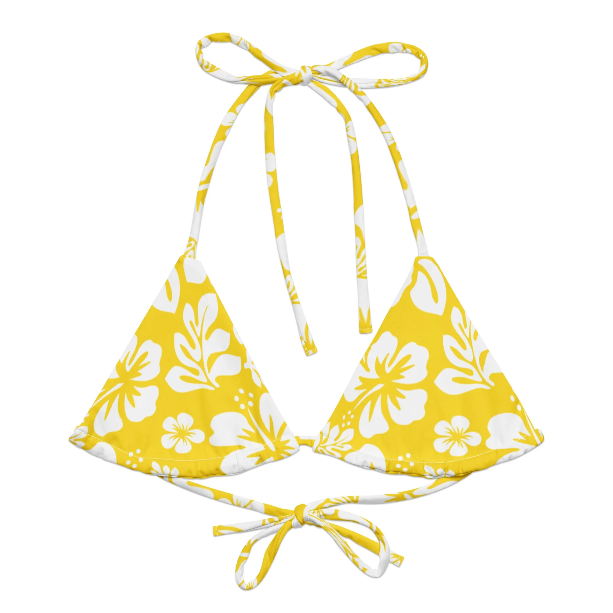 Yellow and White Hawaiian Flowers String Bikini Top