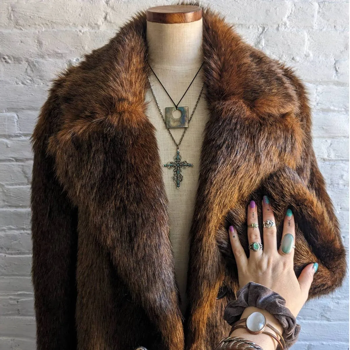 ZARA Rusty Red Brown Shaggy Fur Coat Retro 70s Vegan Furry Penny Lane Jacket