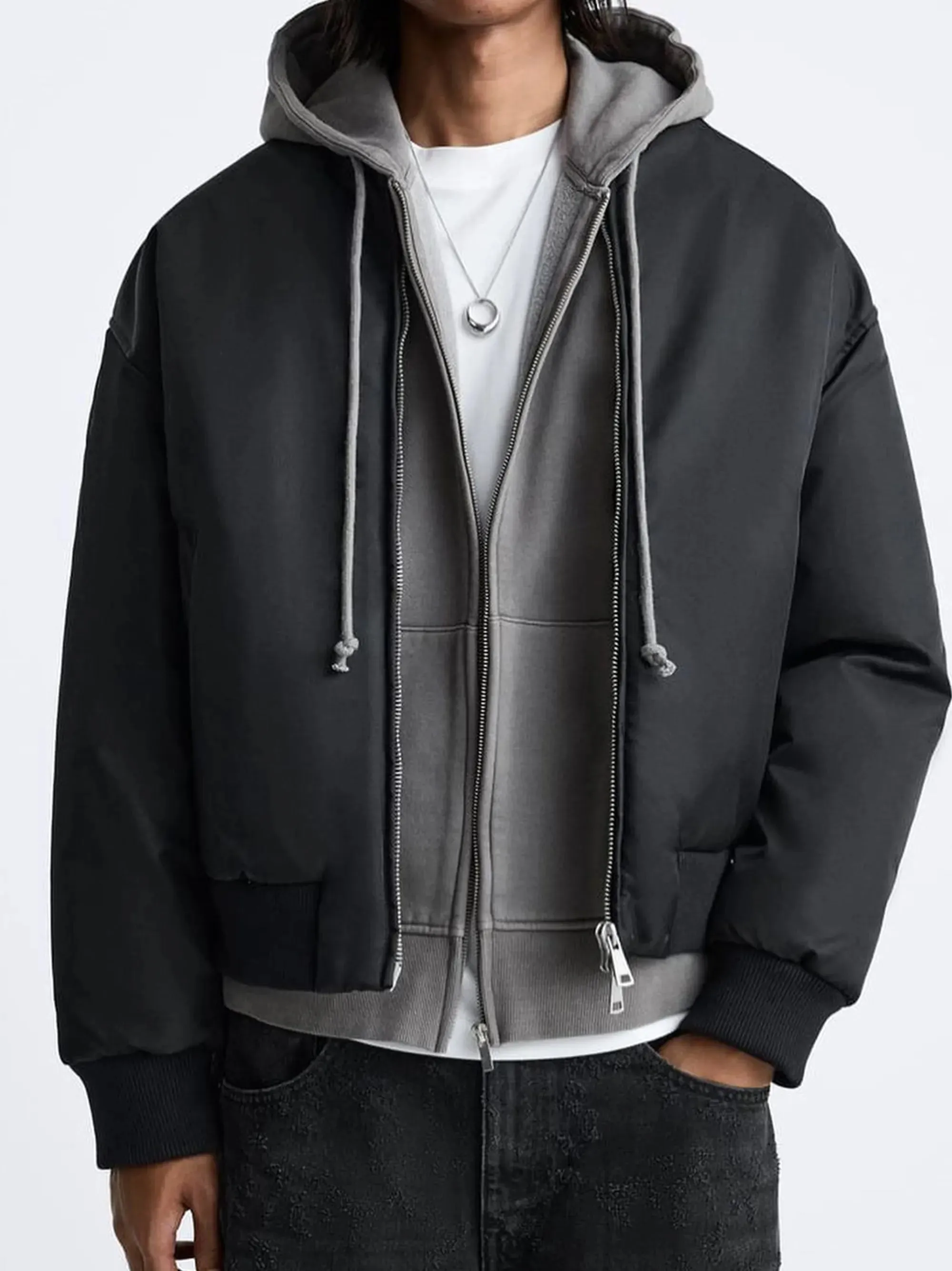 ZR Men's Double Zip Black Bomber Jacket